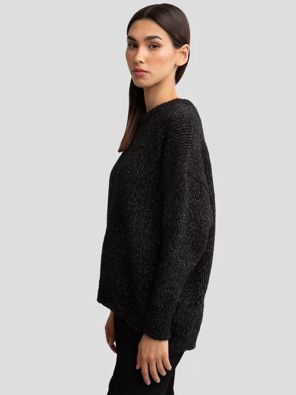 Sweter damski oversize z dodatkiem wełny czarny Mayamessa 906