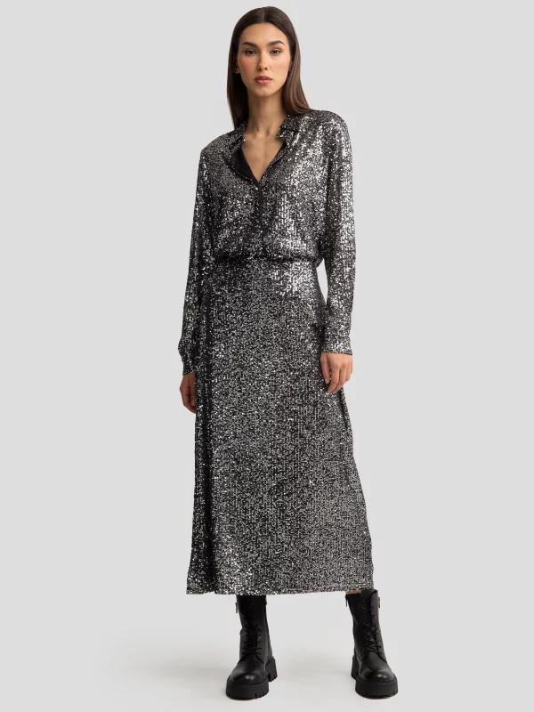 Spódnica damska cekinowa midi srebrna Soleasi 904