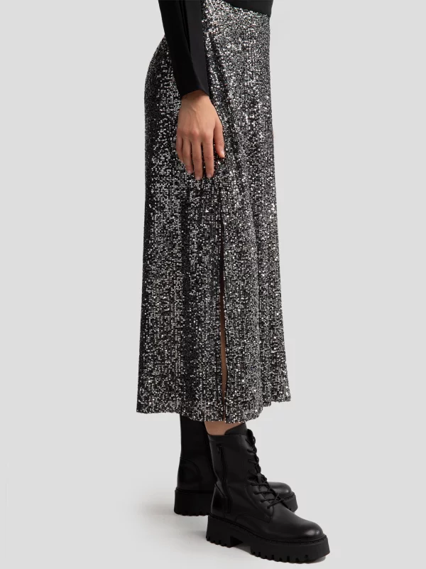 Spódnica damska cekinowa midi srebrna Soleasi 904