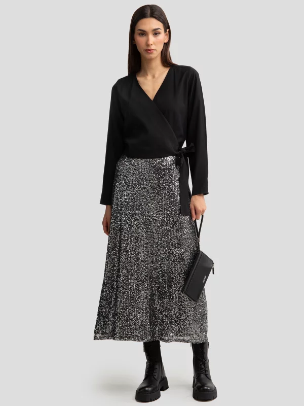 Spódnica damska cekinowa midi srebrna Soleasi 904