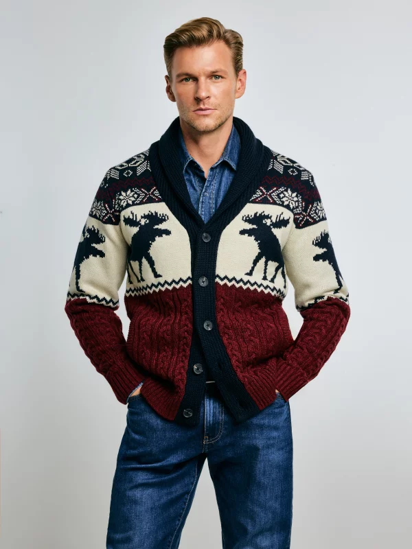 Kardigan męski ze wzorem skandynawskim bordowo-granatowy Lorenzo 000