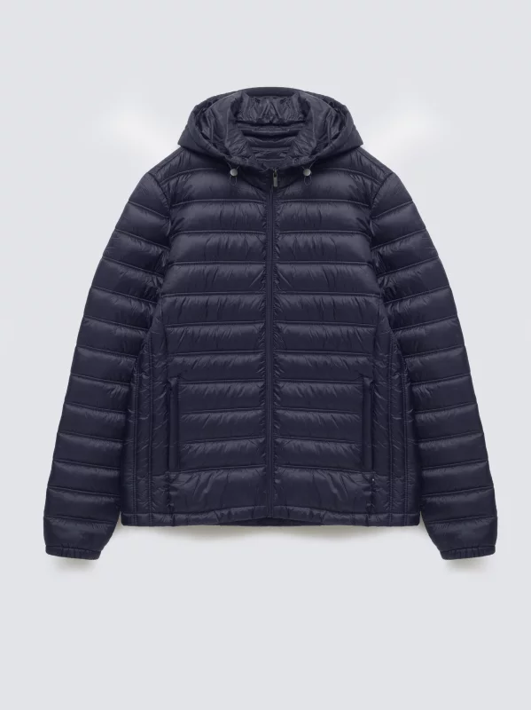 Kurtka męska pikowana z kapturem granatowa Acarf 404