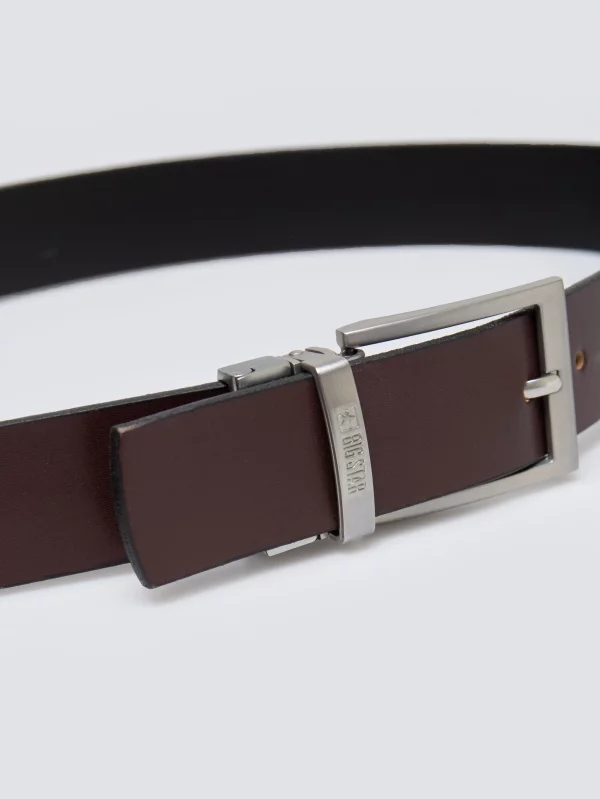 Pasek męski skórzany dwustronny ze srebrną klamrą czarny Ariso 906