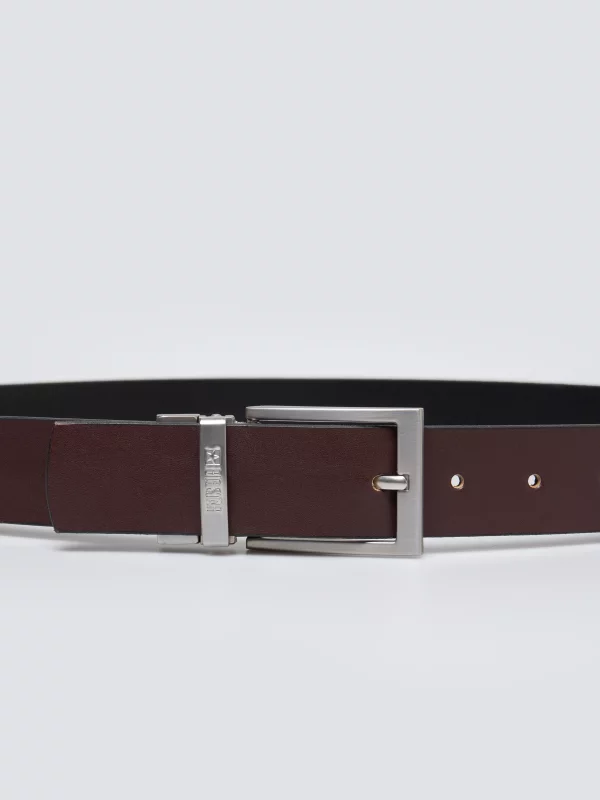 Pasek męski skórzany dwustronny ze srebrną klamrą czarny Ariso 906