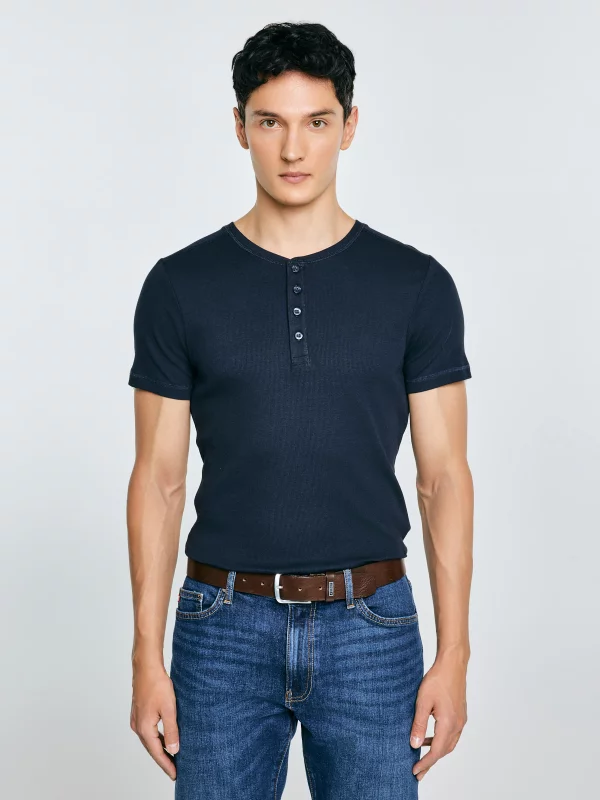 Koszulka męska z prążkowanej dzianiny granatowa Basicag 403