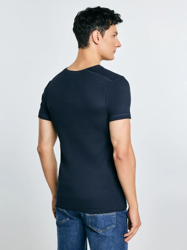 Koszulka męska z prążkowanej dzianiny granatowa Basicag 403