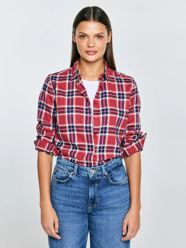 Koszula damska w kratę czerwona Petrini 604