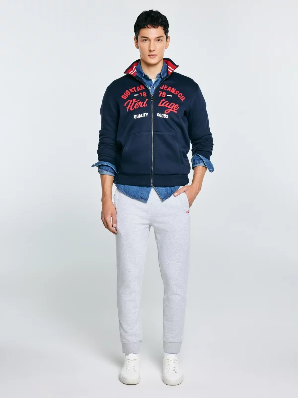 Bluza męska rozpinana z dużą aplikacją granatowa Shon 403