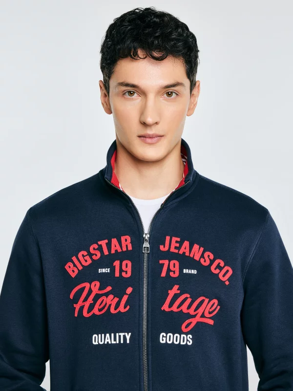 Bluza męska rozpinana z dużą aplikacją granatowa Shon 403