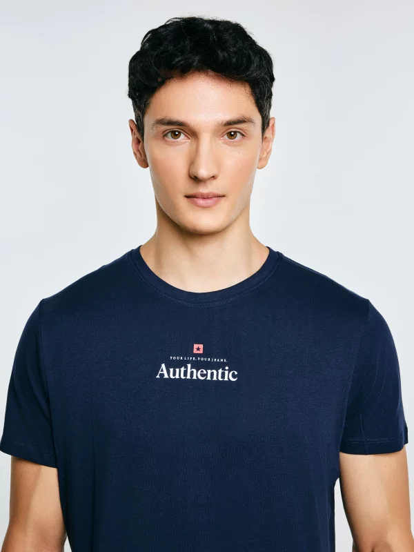 Koszulka męska z linii Authentic z nadrukiem granatowa Techmunen 403