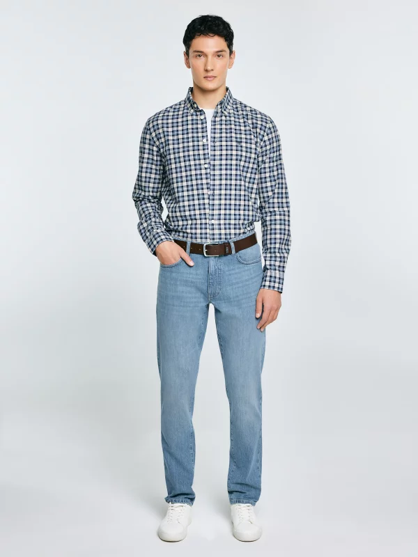 Koszula męska bawełniana w kratę granatowa Gibbineros 402