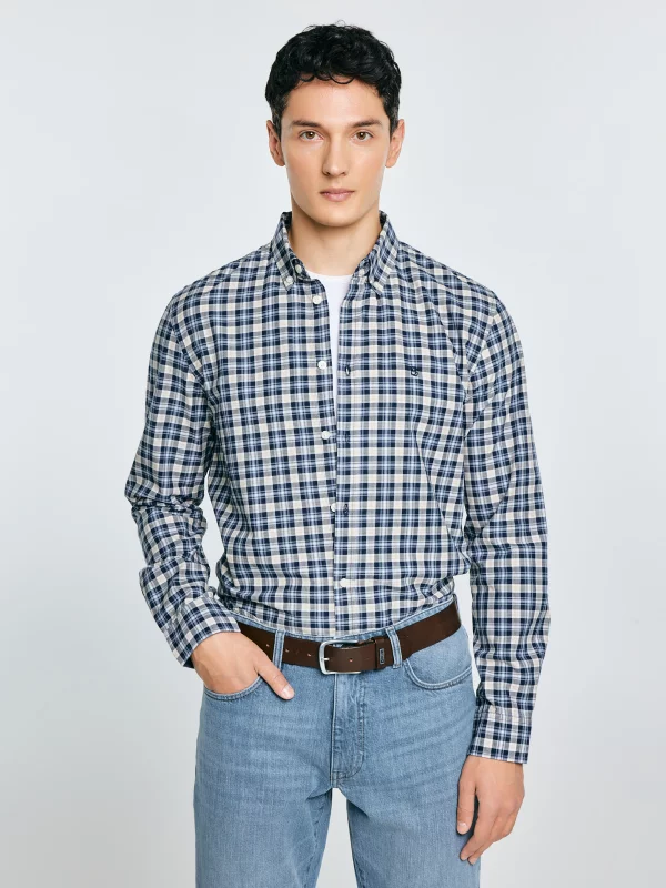 Koszula męska bawełniana w kratę granatowa Gibbineros 402