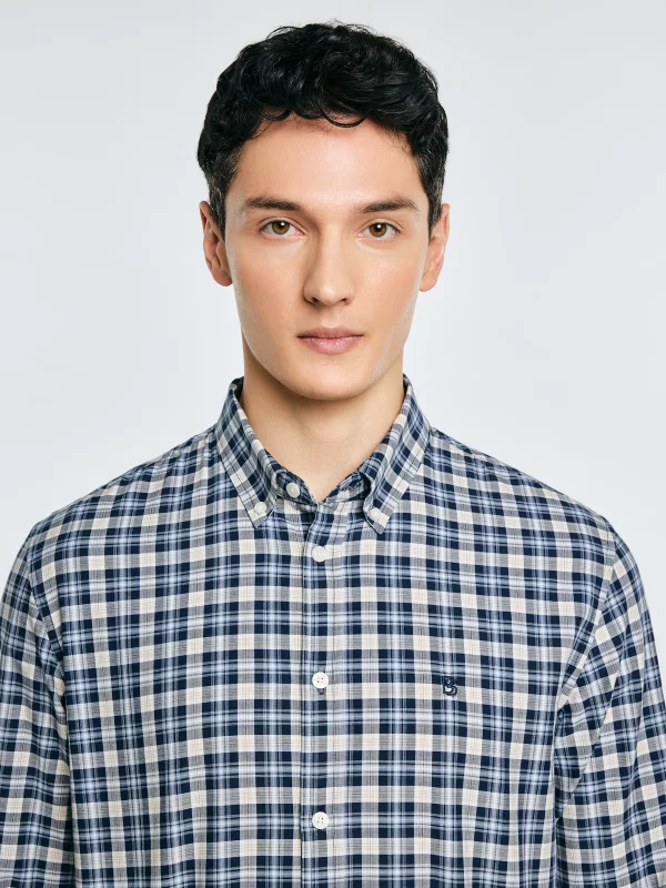 Koszula męska bawełniana w kratę granatowa Gibbineros 402