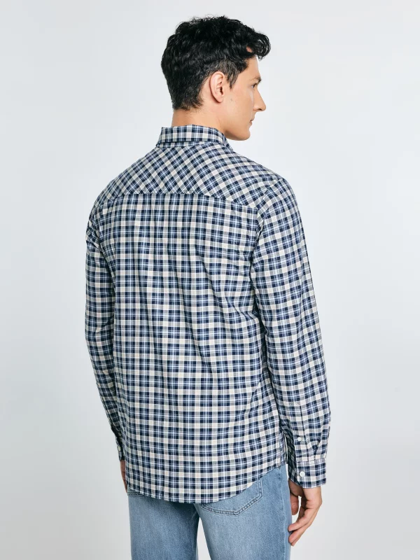 Koszula męska bawełniana w kratę granatowa Gibbineros 402