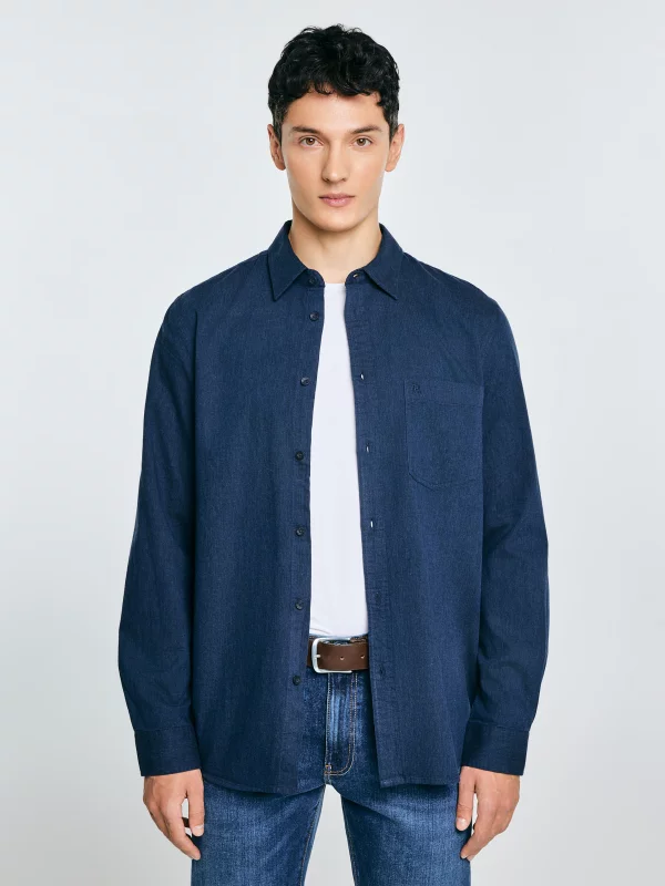 Koszula męska w drobną jodełkę granatowa Grest 403