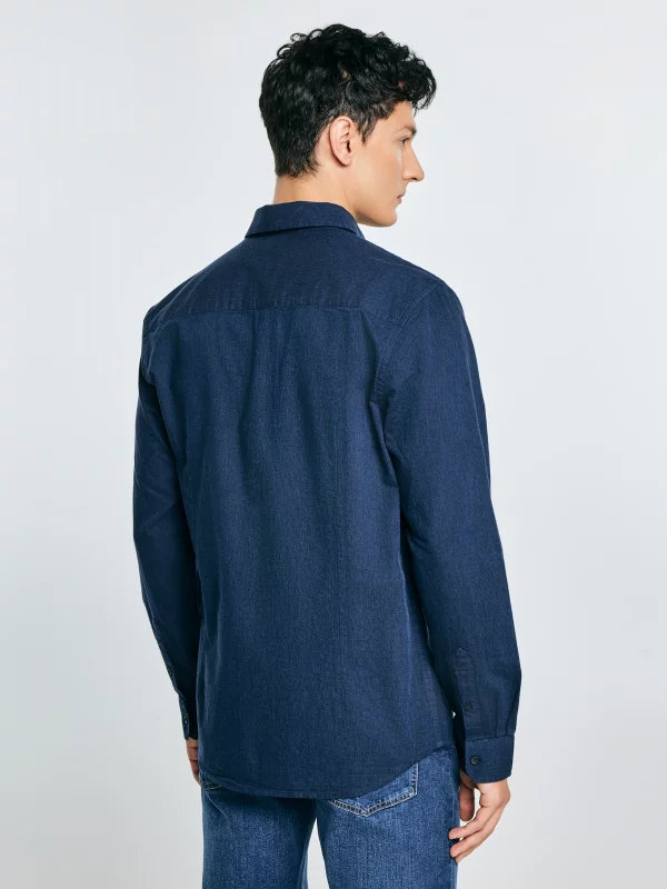 Koszula męska w drobną jodełkę granatowa Grest 403