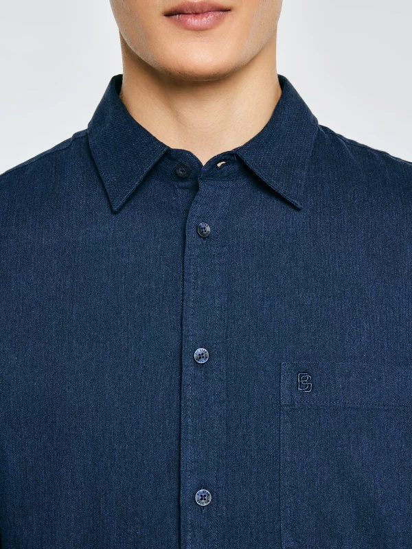 Koszula męska w drobną jodełkę granatowa Grest 403