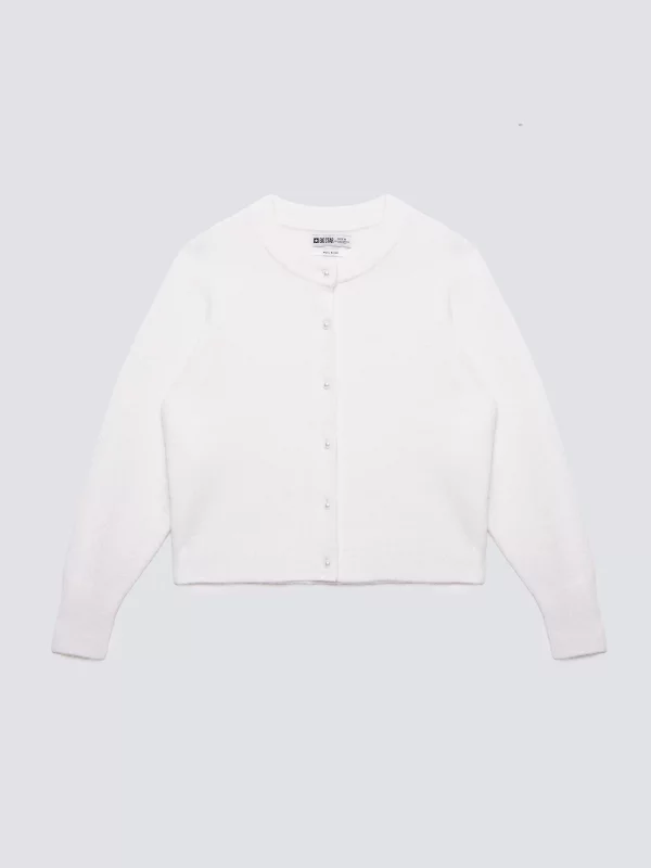 Kardigan damski z dodatkiem wełny biały Lena 100