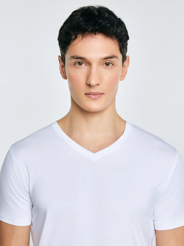 Koszulka męska slim v-neck z bawełny supima biała Supiclassicov 101