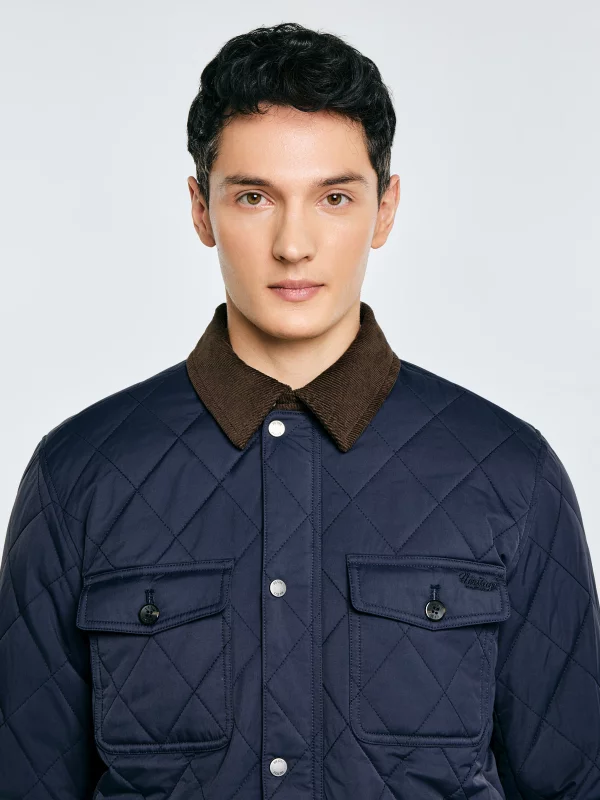 Kurtka męska pikowana ze sztruksowym kołnierzem granatowa Antwan 403