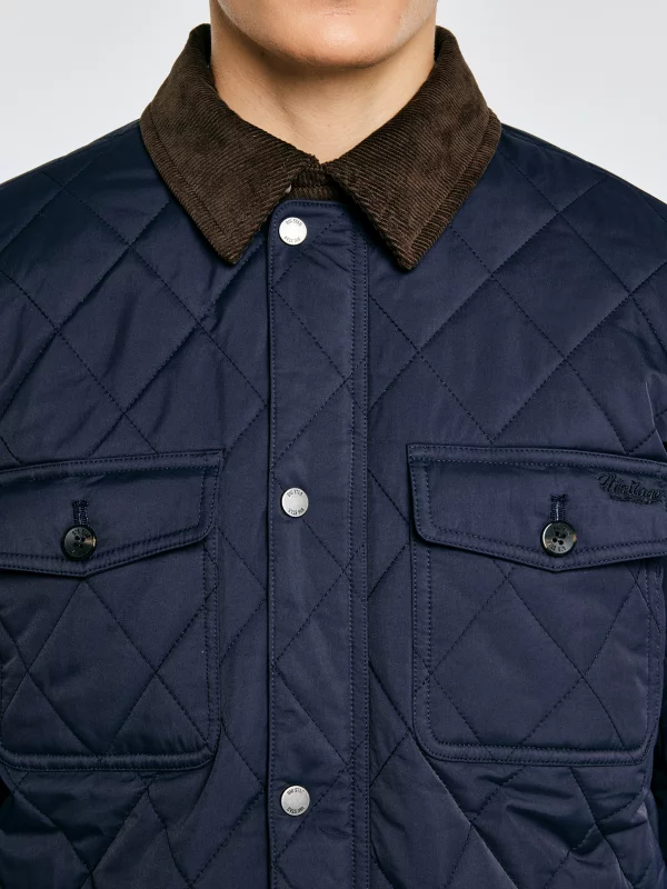 Kurtka męska pikowana ze sztruksowym kołnierzem granatowa Antwan 403