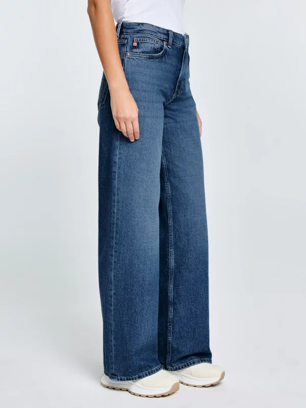 Jeansy damskie z szeroką nogawką niebieskie Atrea 389