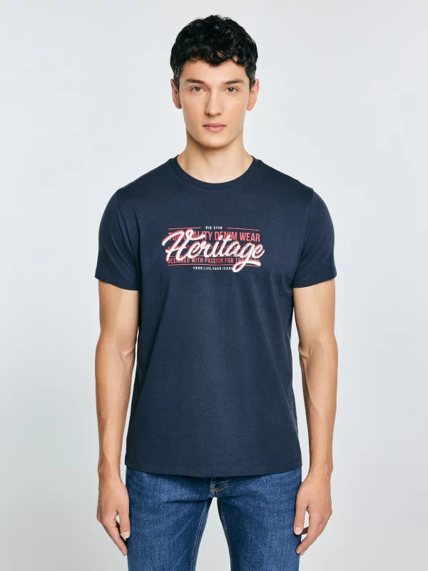 Koszulka męska z nadrukiem granatowa Keren 403