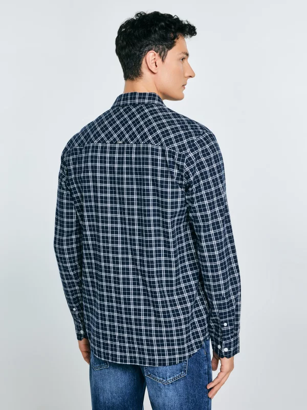 Koszula męska flanelowa w kratę granatowa Meridenisoni 403