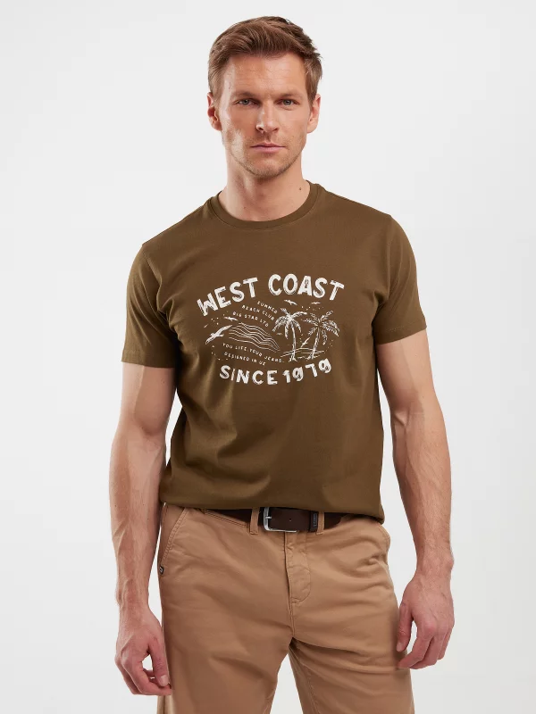 Koszulka męska z nadrukiem khaki Reddrez 303