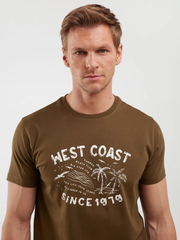 Koszulka męska z nadrukiem khaki Reddrez 303