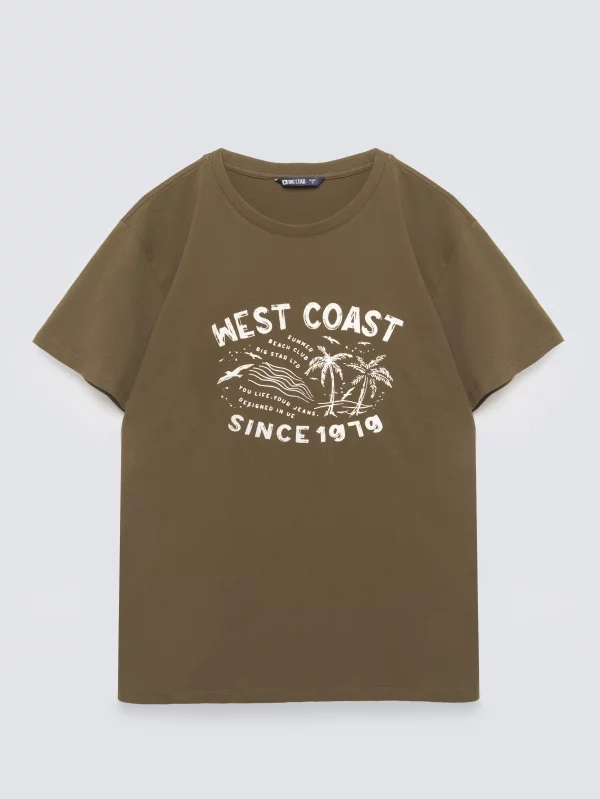 Koszulka męska z nadrukiem khaki Reddrez 303