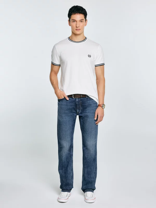 Koszulka męska z kontrastowym wykończeniem biała Polias 100