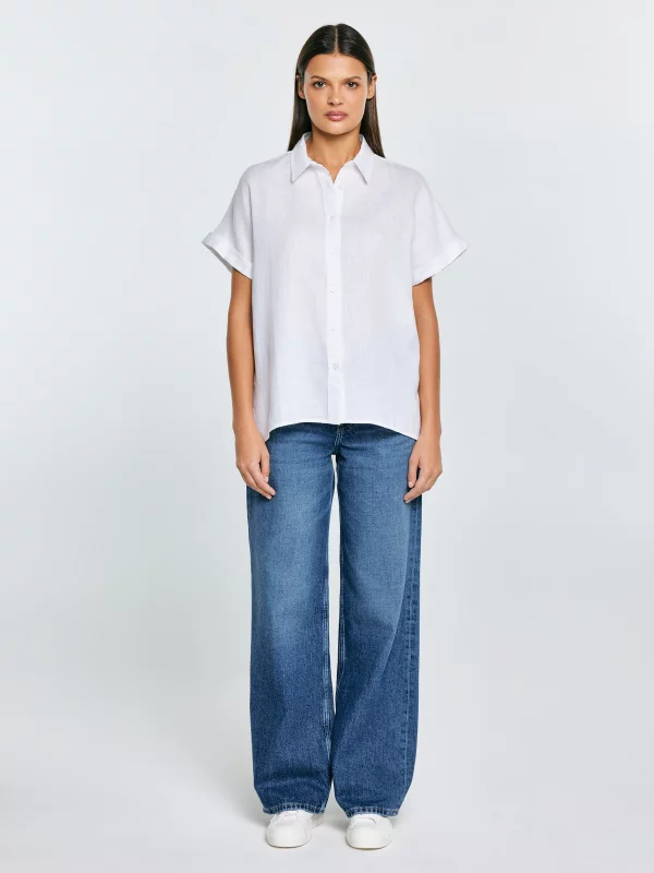 Koszula damska lniana biała Riore 101