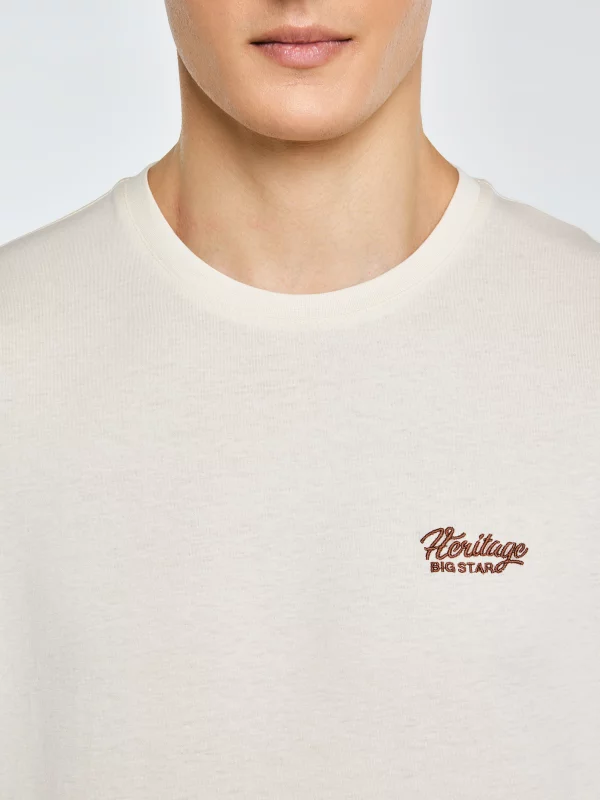 Koszulka męska z haftem na piersi kremowa Serer 103