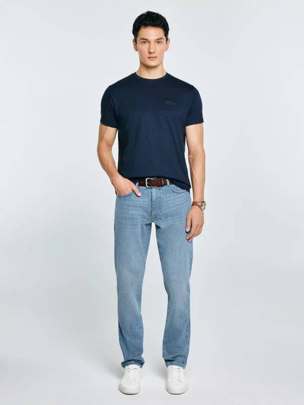 Koszulka męska z haftem na piersi granatowa Serer 403