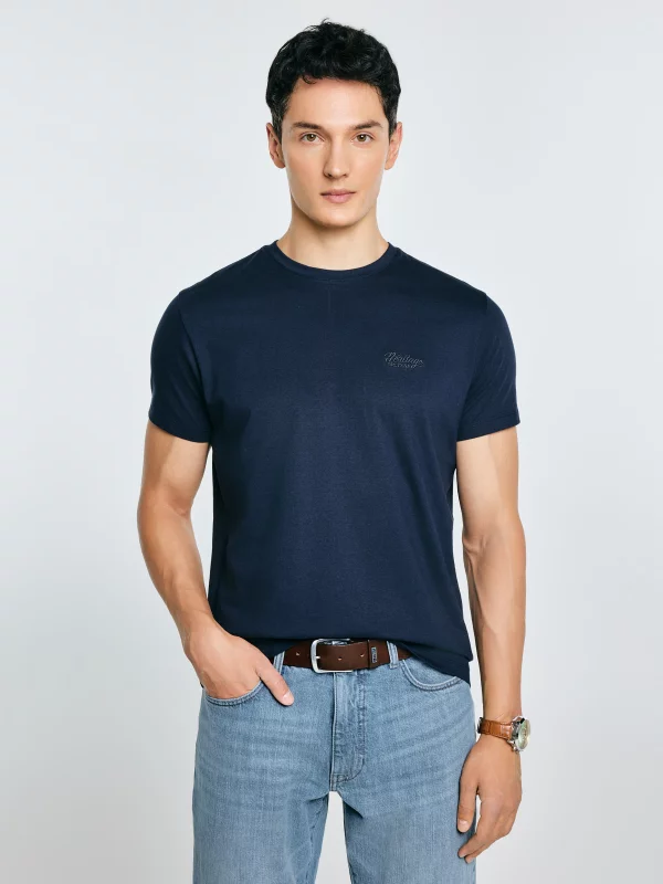 Koszulka męska z haftem na piersi granatowa Serer 403