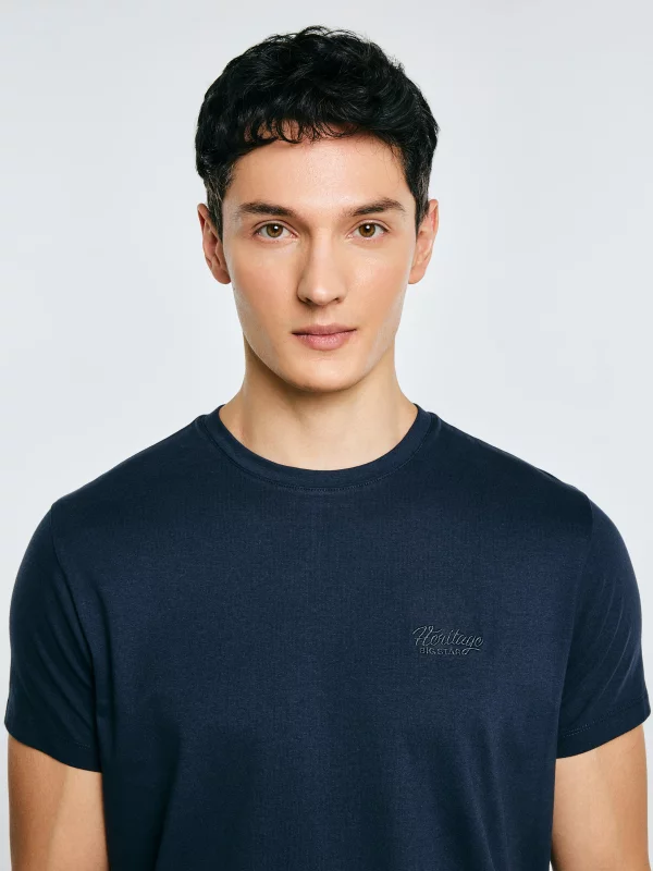 Koszulka męska z haftem na piersi granatowa Serer 403