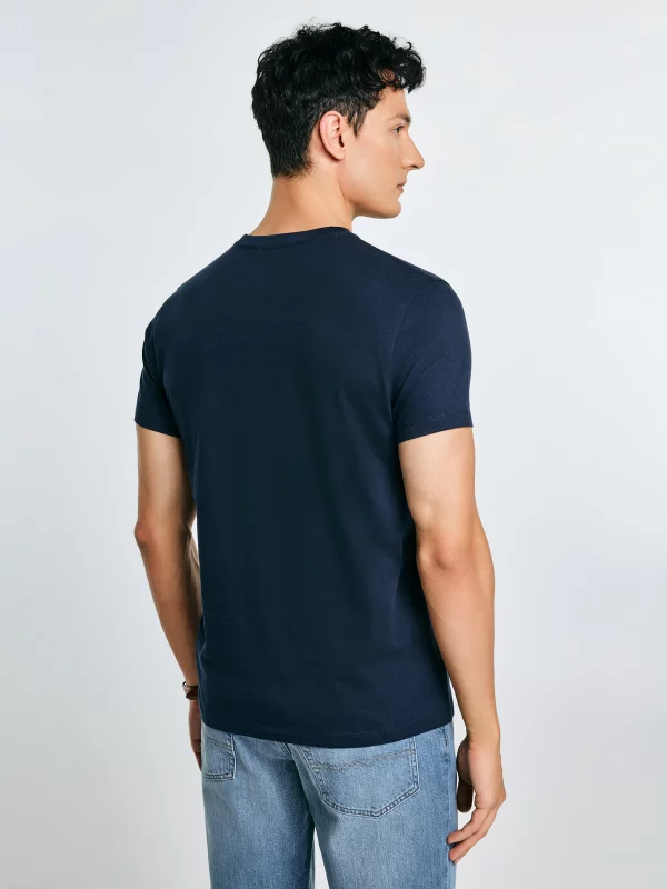 Koszulka męska z haftem na piersi granatowa Serer 403