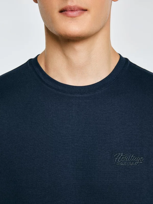 Koszulka męska z haftem na piersi granatowa Serer 403