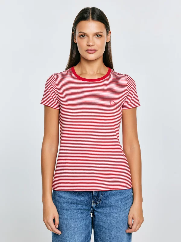 Koszulka damska w paski z haftem czerwona Zenaisa 603