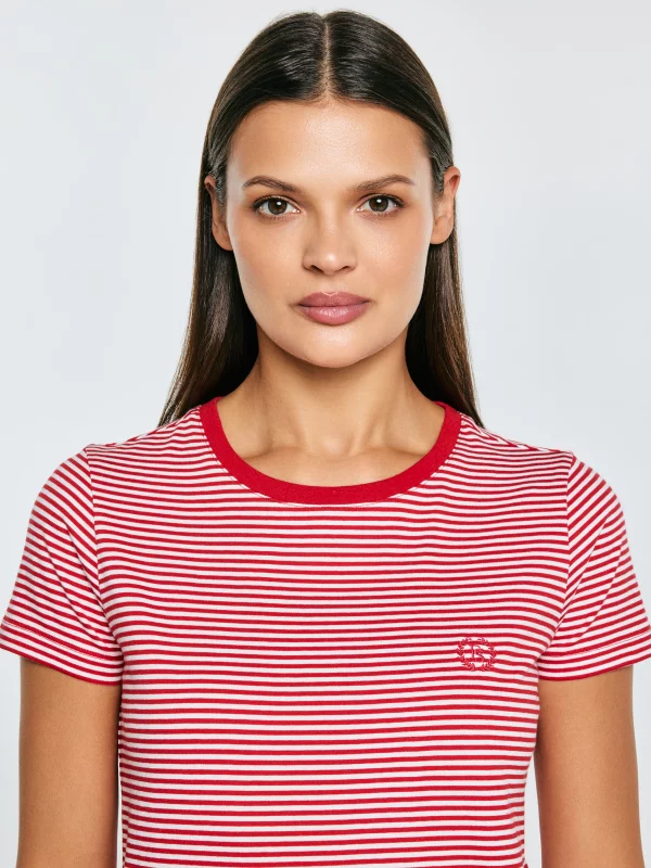 Koszulka damska w paski z haftem czerwona Zenaisa 603