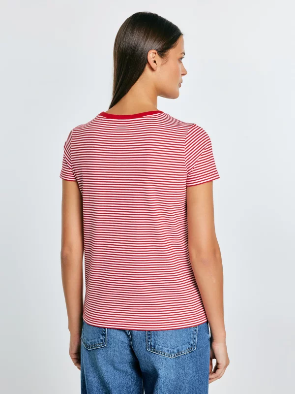 Koszulka damska w paski z haftem czerwona Zenaisa 603