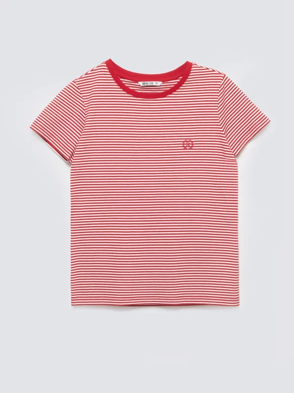 Koszulka damska w paski z haftem czerwona Zenaisa 603