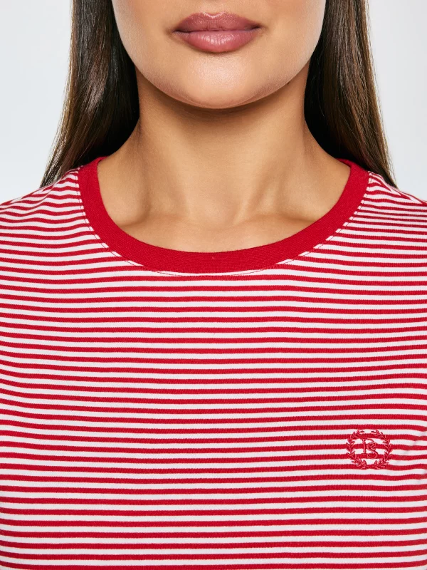 Koszulka damska w paski z haftem czerwona Zenaisa 603