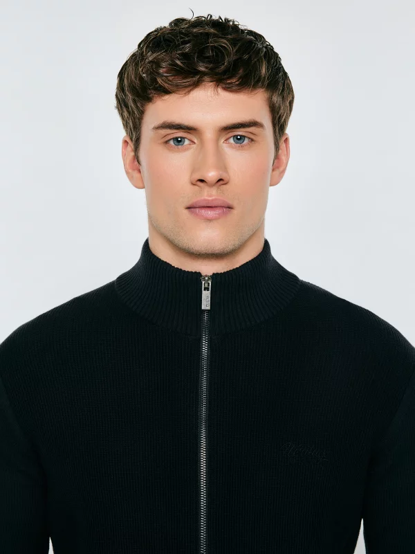 Sweter męski rozpinany ze stójką czarny Anton 906