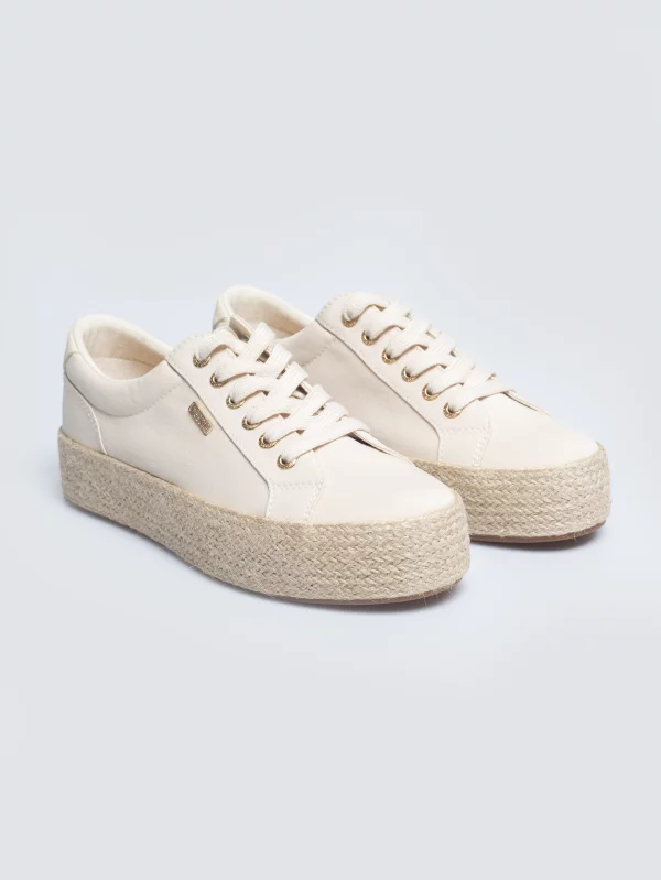 Trampki damskie na podwyższonej podeszwie beżowe TT274350 801