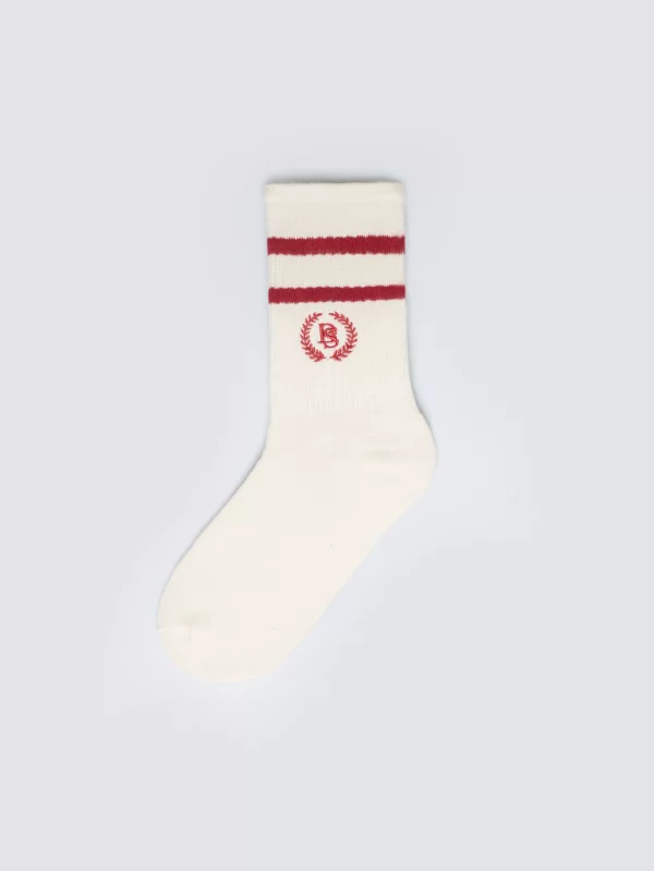 Skarpety damskie białe z czerwonymi paskami Prepaliana 603