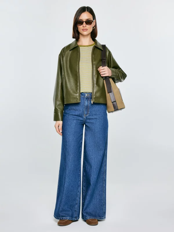 Kurtka damska ze skóry ekologicznej zielona Mackenzie 301