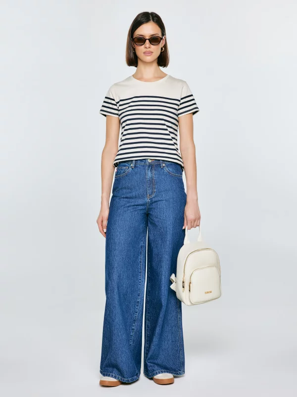 Koszulka damska w paski granatowo-beżowa Norisa 403