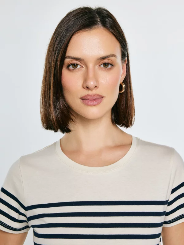 Koszulka damska w paski granatowo-beżowa Norisa 403